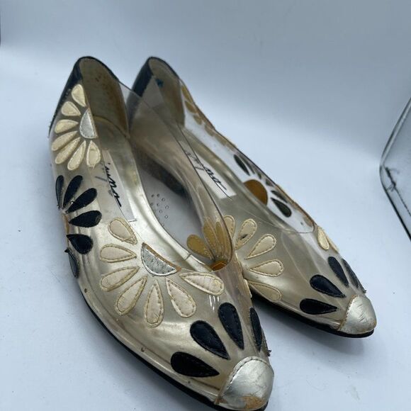 Vintage Impo 80's Clear Floral Slip on Flats 6 - Picture 1 of 12